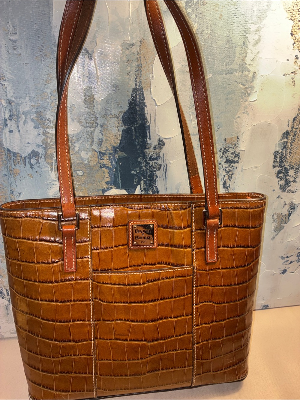 Genuine Dooney & Bourke Croc-Embossed Brown Leather Tote Bag - Picture 12 of 16